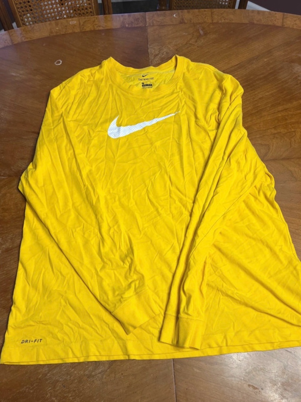 Nike Long-Sleeve Dri-FIT Crew in Bright Yellow with White Swoosh